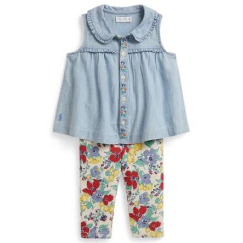 Baby Girls' Chambray Collared Top and Floral Leggings, 2-Piece Set