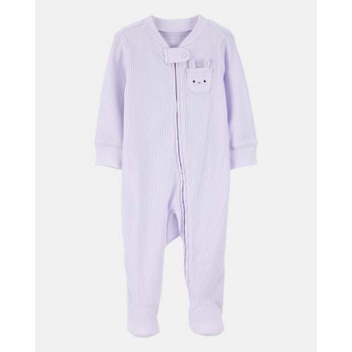 Baby Girl Bunny 2-Way Zip Ribbed Sleep & Play Pajamas - Purple | Carter's