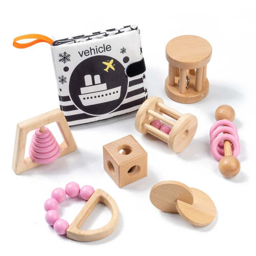 Wooden Rattle Set with Soft Sensory Book | Oliver and Company