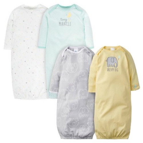 Gerber Baby Neutral Lap Shoulder Gowns - Animals - 0-6 Months - 4-Pack