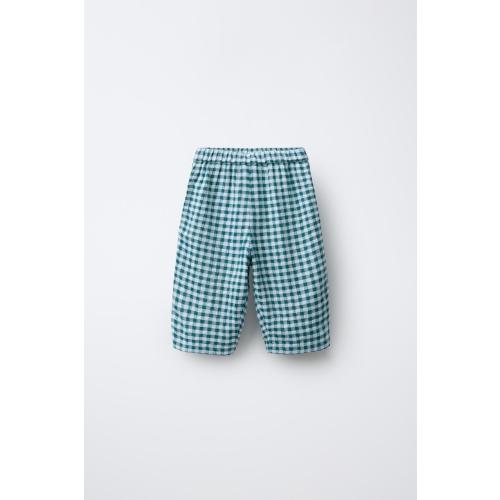 TEXTURED PLAID BAGGY PANTS - Blue | ZARA United States