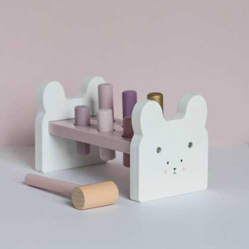 Personalised Wooden Pink Bunny Hammer Bench Toy, Children's Toys, Personalised Gift, Personalised Toy, Gifts for kids, Montessori Toy