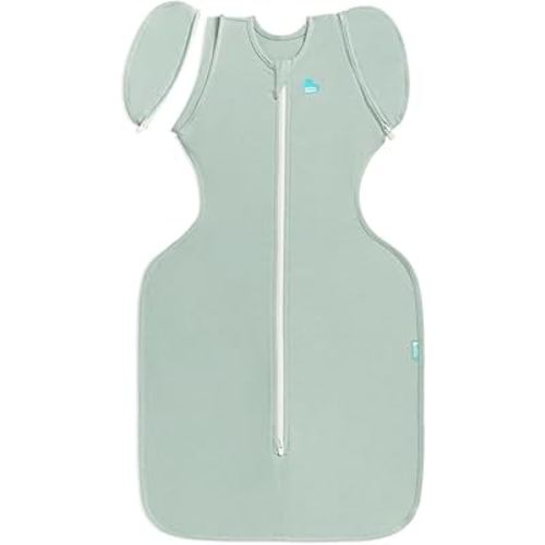 Love to Dream Swaddle Up Transition Bag - Arms Up Position - Light and Ultra Breathable Cotton - Twin Zip - Zip Off Wings - Spring, Summer - Sleep Bag - 0.2TOG - Olive, Medium (6-8.5kg)