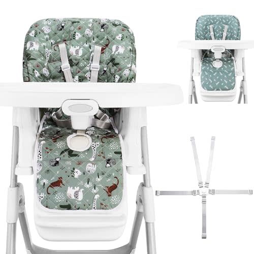 Baby High Chair Cover 2-in-1 Reversible, Includes 5-Point Harness Strap, Waterproof & Soft Dual-Side High Chair Pad Cushion, Machine Washable, Extra Thick Highchair Protector (Dark Green)