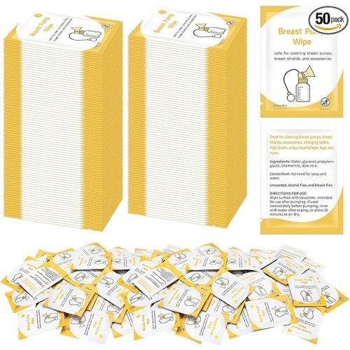 Demissle 50 Pcs Breast Pump Wipes Individually Wrapped Pump Parts Cleaning Wipes for Tables, Countertops, Chairs, Convenient and Hygienic Breastfeeding Supplies