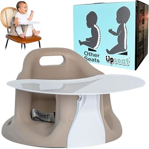 Upseat – The Original Ergonomic Baby Floor & Booster Seat with Tray, Developed with Physical Therapists for Upright Posture & Healthy Hip Development, 4–24 Months, Extra-Large Tray (Taupe)