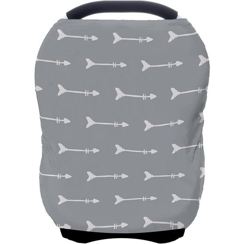 Nursing Carseat Canopy Breastfeeding Cover - Multi-use Stretchy Car Seat Covers for Babies, Baby Shower Gifts (Grey Arrows)