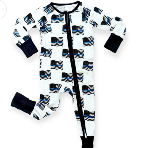"Blue Line Waving Flags" Comfy Cozies Zip-Up – Police Kids Co.