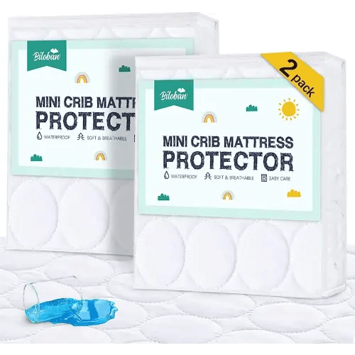 Mini Crib Mattress Protector Sheets Waterproof 2 Pack, Quilted Pack and Play Mattress Pad Cover Fits for Mini Crib/Playen/Pack and Play Mattress, White, 38"x24"