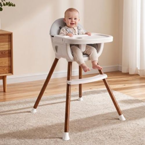 Fodoss 4-in-1 Baby High Chair, Adjustable Toddler Feeding Chair with Removable Double Tray, Adjustable Tray & Height, Dishwasher-Safe, 5-Point Harness