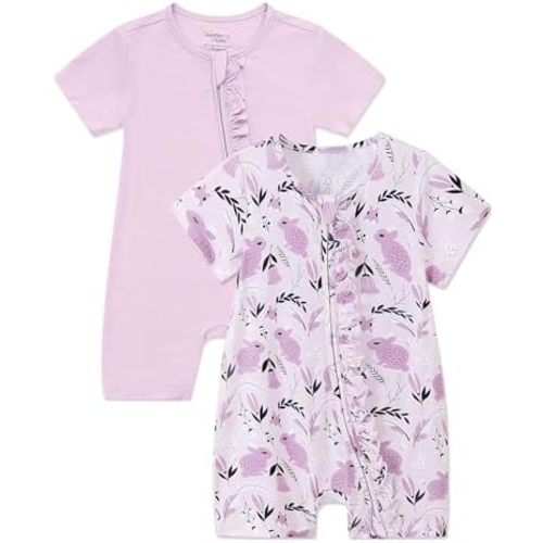 JunNeng 2Pcs Baby Girl Viscose from Bamboo Sleeper, 2 Way Zipper Romper, Short Sleeve One Piece 0-18 Months