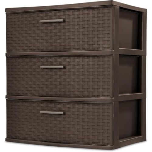 Sterilite Wide 3 Drawer Weave Tower, Home Organizer, Espresso