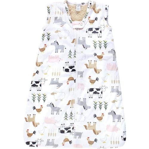 Hudson Baby Unisex Baby Plush Faux Fur Sleeping Bag, Wearable Blanket, Cute Farm, 0-6 Months