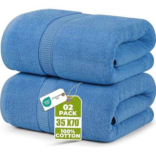 Utopia Towels Jumbo Bath Sheets, 2 Pack, 35x70 in, 600 GSM Cotton, Electric Blue