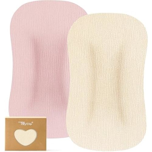 TILLYOU Muslin Baby Lounger Cover, 100% Cotton Newborn Lounger Cover, 2 Pack Baby Nest Slipcover for Boys Girls, Cover Only, Pink and Apricot