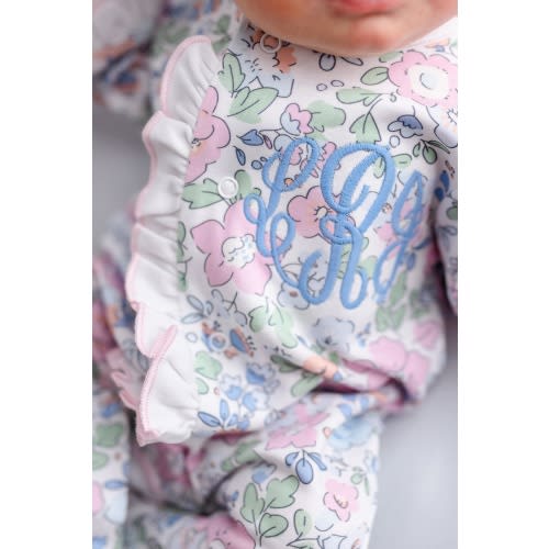 Baby girl coming home outfit, monogrammed baby girl outfit, personalized baby girl footie, floral name footie, embroidered coming home outfi