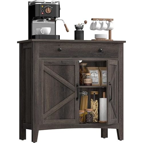 VASAGLE LIRY Collection - Buffet Cabinet, Coffee Bar Cabinet with a Drawer, Adjustable Shelf, Sideboard Storage with Cable Hole, Drawer Divider, Taupe Brown UBBK341TA01S