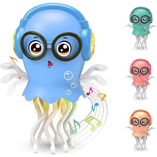 Dancing Jellyfish Baby Toy, Crawling Jellyfish Tummy Time Toy for Boy 3-6 Girls 6-12, Magic Dancing Music Crawling Toys for 3 4 5 6 7 8 Year Old Kids Birthday Gifts