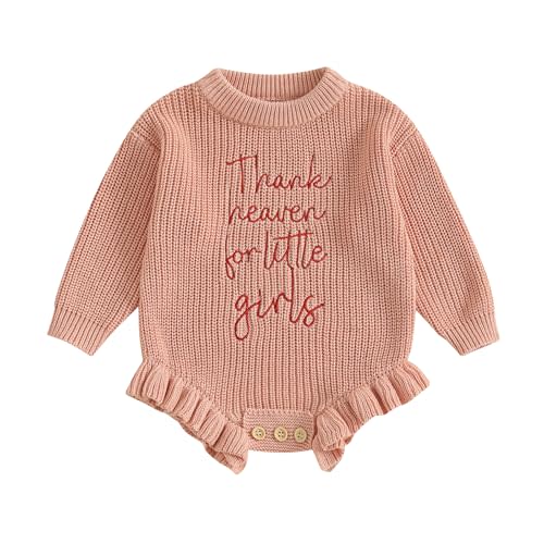 Aiwpstoin Infant Baby Girl Sweater Romper Embroidery Long Sleeve Ruffle Chunky Knit Sweatshirt Rompers Fall Winter Clothes