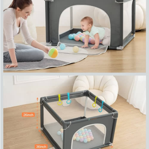 COMOMY Playpens for Babies and Toddlers, Small Baby Play Pens, Activity Center for Baby Safe and Non-Slip Baby Fence, Full Mesh Design, Indoor & Outdoor Kids Activity Center (Dark Grey, 36"x36")