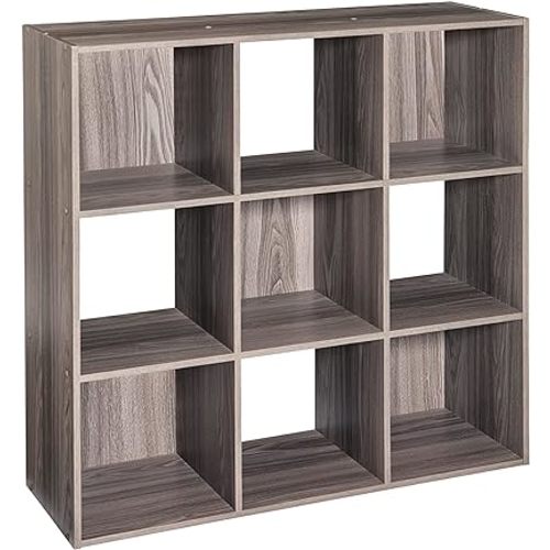 ClosetMaid Cubeicals 9 Cube Storage Shelf Organizer Bookshelf, Stackable, Square Shape, Easy Assembly, Wood, Natural Gray Finish