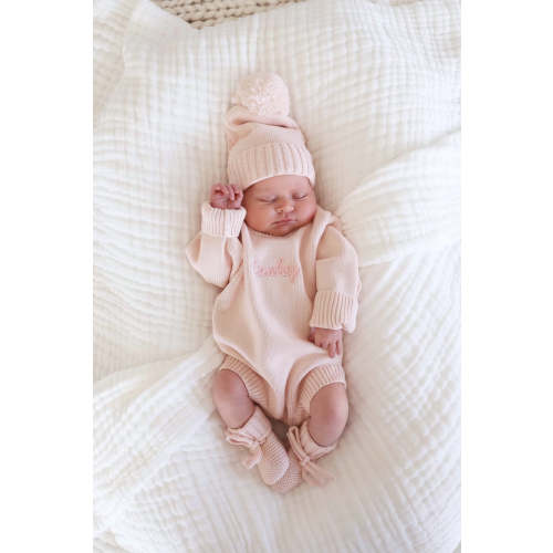 Embroidered Knit Sweater Bubble Romper | Tea Rose