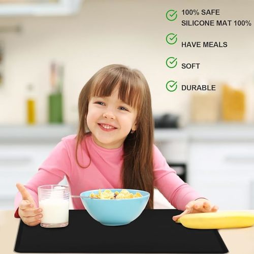 Kids Dinner Table Placemat Non Slip Counter Mat with Raised Edges Heat Resistant Mat (1 Pack 23.6'' x 15.7'')