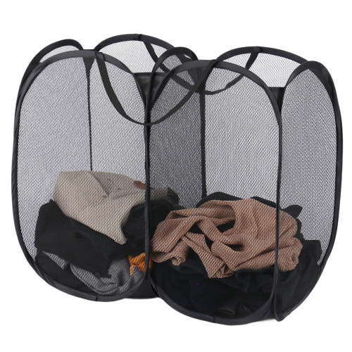 MADIKA 140L Pop-up Laundry Mesh Hamper with 2 Compartments, Dual Laundry Basket Collapsible(Black)