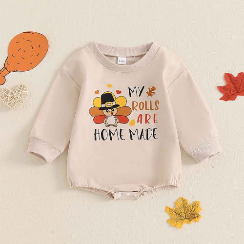 YAYUBA Toddler Thanksgiving Outfit Girl And Toddler Boys Girls Long Sleeve Turkey Embroidery Printing Pullover Romper Sweatshirt Bodysuits