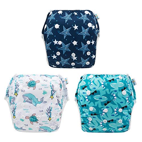 Babygoal Baby Boy and Girl Swim Diapers, Reusable Adjustable Washable One Size Fits 0-8M Baby Gifts and Swimming Lessons 3 Pack 3SD07