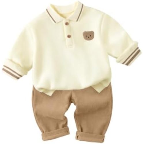 oklady Toddler Baby Boy Clothes Long Sleeve Polo Sweatshirt with Button + Corduroy Pants Fall Winter Baby Boy Outfits 12M-5T