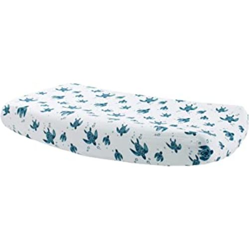 Bebe au Lait Oh-So-Soft Muslin Changing Pad Cover - Elasticized Fit, Safety Strap Holes, 2-Layer Muslin Blend, Fits Standard Baby Changing Pad up to 36" X 18" X 6"- One Size, Sea Turtles