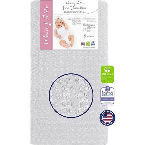 Dream On Me Honeycomb Orthopedic Firm Fiber Standard Baby Crib Mattress, Greenguard Gold and JPMA Certified, 5” Fiber Core Optimum Support, Fits Crib and Toddler Bed, Waterproof Vinyl Cover - White