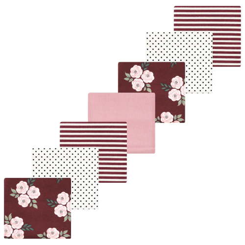 Luvable Friends Hudson Baby Cotton Poly Flannel Receiving Blankets 7pk, Burgundy Flower, One Size