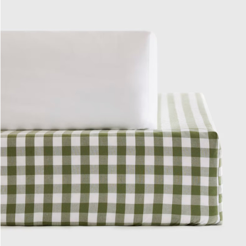 Organic Percale Gingham Crib Sheet 2-Pack in Olive or Fog or Cafe