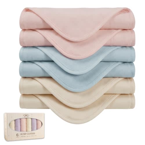 Burping Cloths for Baby Boy & Girl, 6 Pack 100% Cotton Muslin Burp Cloths, Soft & Highly Absorbent, 22x10”, CPC Certified, Breathable for Sensitive Skin, Gift-Ready (Nude, Light Pink, Light Blue)