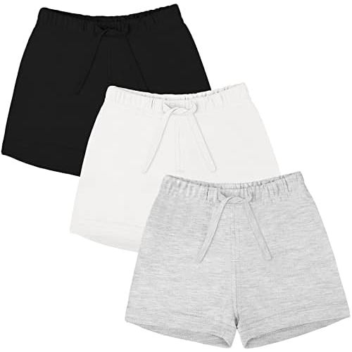 Ruisita 3 Pack Unisex Baby Toddler Cotton Shorts with Drawstring Baby Pull-on Soild Shorts Soft Clothes for Summer Daily