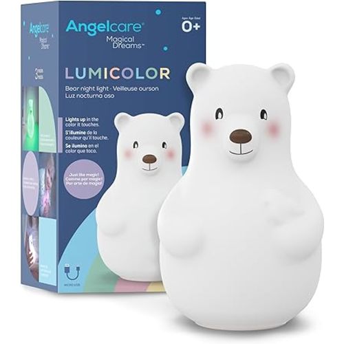 Angelcare Lumicolor Bear Baby Night Light, Color-Changing and Rechargeable Kids Night Light