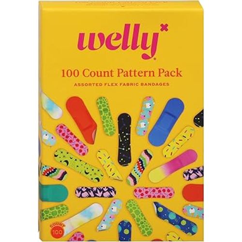 Welly Bravery Badge Value Pack | Adhesive Flexible Fabric Bandages | Assorted Shapes and Patterns for Minor Cuts, Scrapes, and Wounds - 100 Count