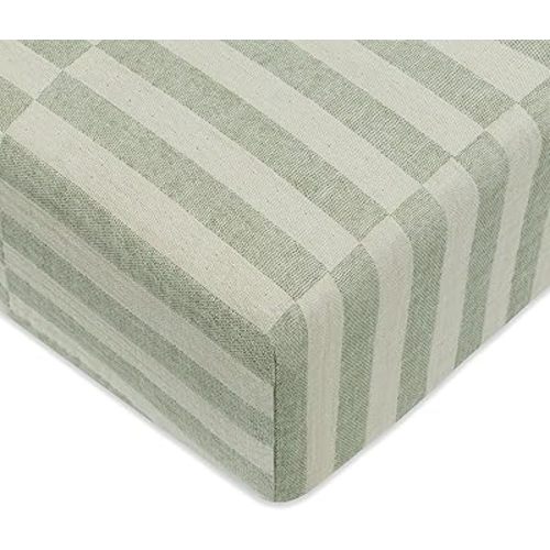 Babyletto 100% Organic Cotton Crib Sheet, GOTS-Certified, Fitted 360°, Ultra-Soft and Breathable Muslin - Maroon Offset Stripe