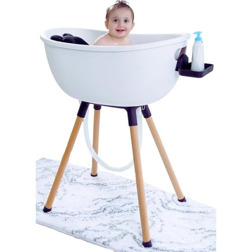 Baby Bathtub with Wooden Stand – 3-Stage Convertible, Ergonomic & Back-Saving Design