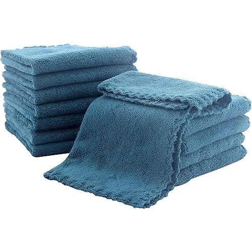 12 Pack Baby Washcloths - Extra Absorbent and Soft Wash Clothes for Newborns, Infants and Toddlers - Suitable for Baby Skin and New Born - Microfiber Coral Fleece 12x12 Inches, Ocean Aquamarine