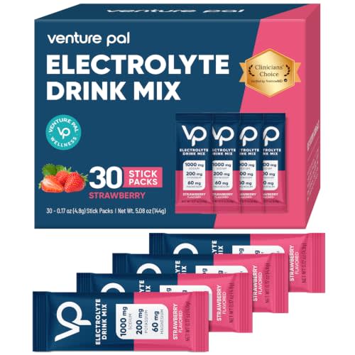 Venture Pal High Sodium Sugar Free Electrolytes Powder Packet, 30 Sticks | Hydration Packets with Vitamin, Sodium & Potassium, Zero Calories, Vegan, Keto & Paleo Friendly Electrolyte Drink Mix