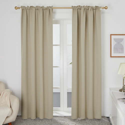 Deconovo Blackout Curtains Rod Pocket Solid Thermal Insulated Curtains for Bedroom 52 x 63 inch Beige 2 Panels