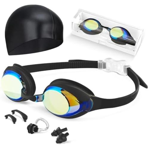Kids Swim Goggles, Anti-fog and UV Protection with Swim Cap for Age 3-15 Youth Boys Girls Toddler