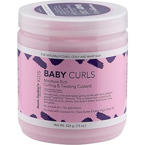 Aunt Jackie's Kids Baby Curls, Moisture Rich Curling and Twisting Custard for Naturally Curly, Coily and Wavy Hair, 15 oz