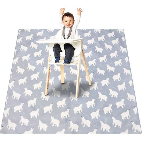 Splat Mat for Under High Chair/Arts/Crafts, Washable Baby Spill Mat Waterproof Non-Slip Floor Splash Mat, Portable Play Mat and Table Cloth (Bear, 43"x 43")