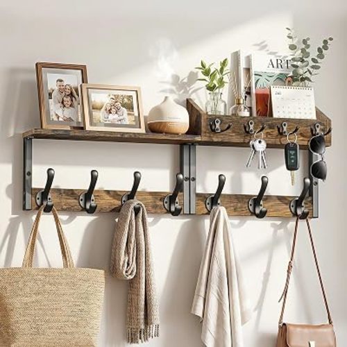 Lewondr 29" Wall Mount Coat Rack with Shelf, Vintage Brown