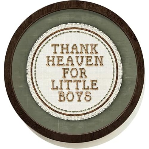 CalmVerve Vintage Thank Heaven for Little Boys Round Wooden Wall Art