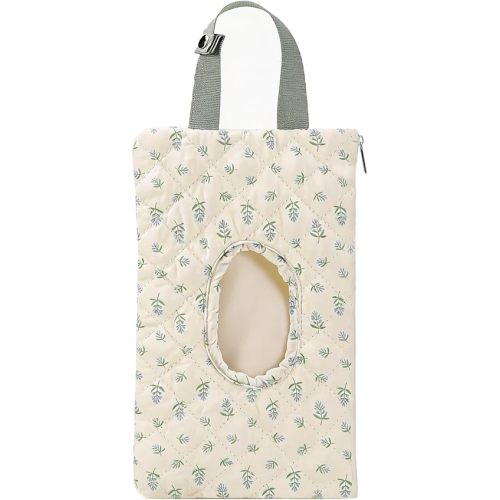Quilted Baby Wipe Holder Quilted Wipe Pouch Portable Hanging Floral Wet Wipes Bag for Car, Stroller (Light Green 2)